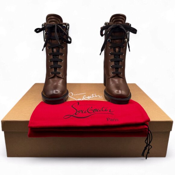 Christian Louboutin EN HIVER 70 Leather Combat Boots with Quilted Collar - Picture 2 of 13